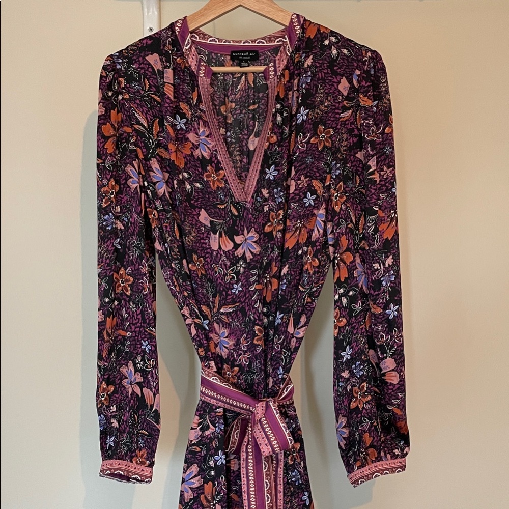 Current Air Plum Floral Wrap Dress with Self-Tie Waist